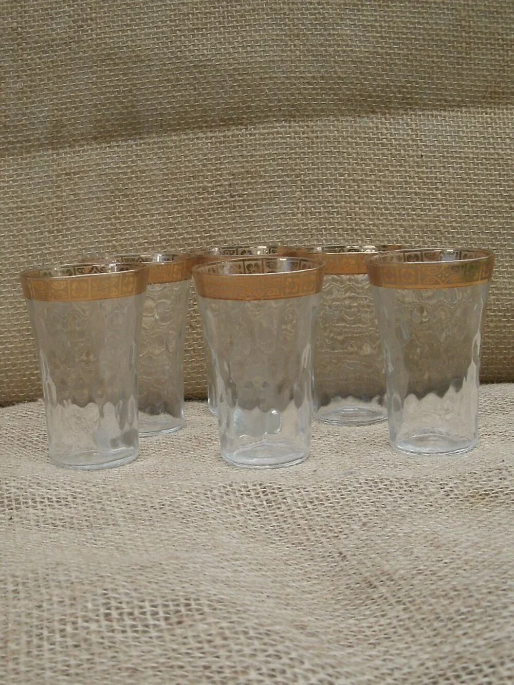 Vintage West Virginia Glass Optic 22K Gold Cordial Glass Set of 6